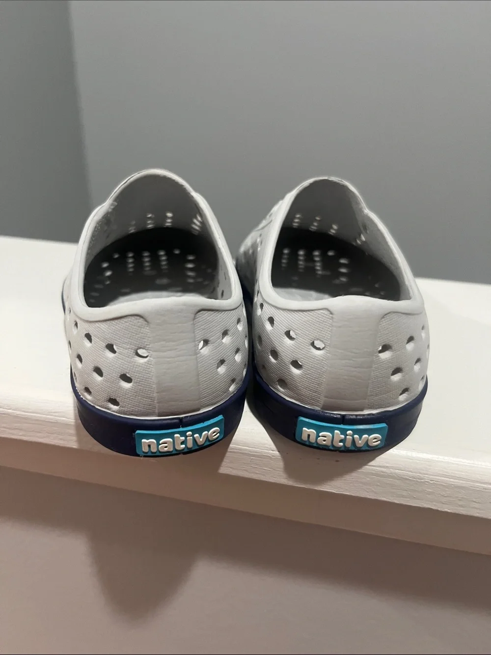 Native Shoes Jefferson C7 Kids Slip On Water Resistant Sneakers Gray and Navy 7